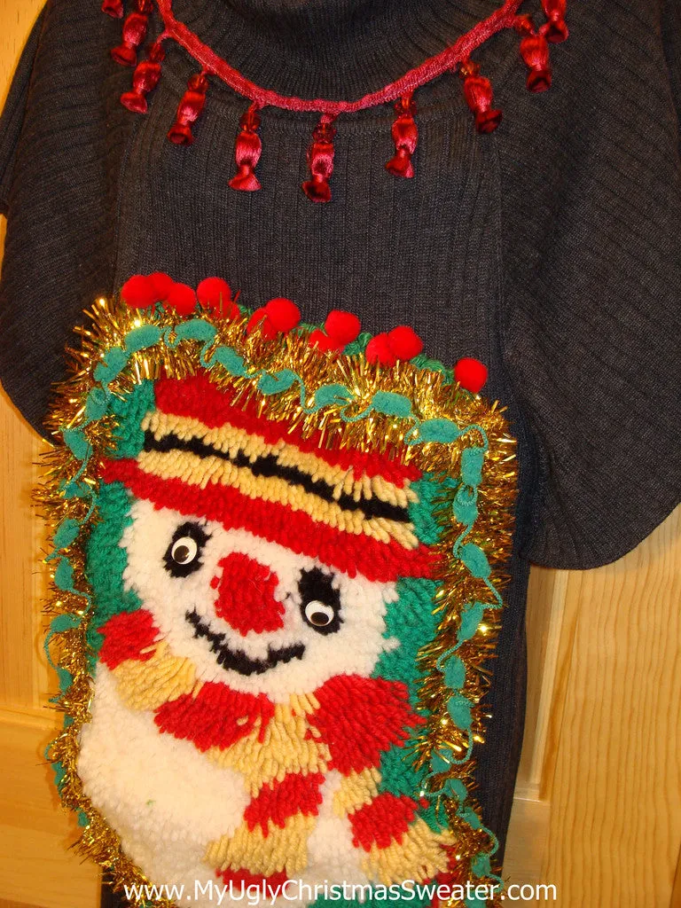 Ugly Christmas Sweater Party Tacky Dress Hook Rug Snowman (d50)