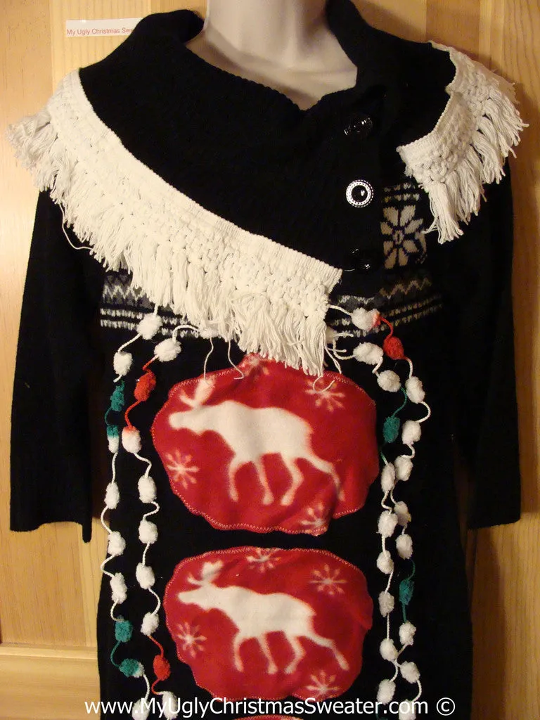 Ugly Christmas Sweater Party Tacky Dress with Reindeer (d101)