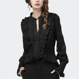 Wjczt Flared Sleeve Lace Tops Women Autumn New Fashion Long Sleeved Ruffles Mesh Shirts Loose Plus Size Female Causal Office Blouses