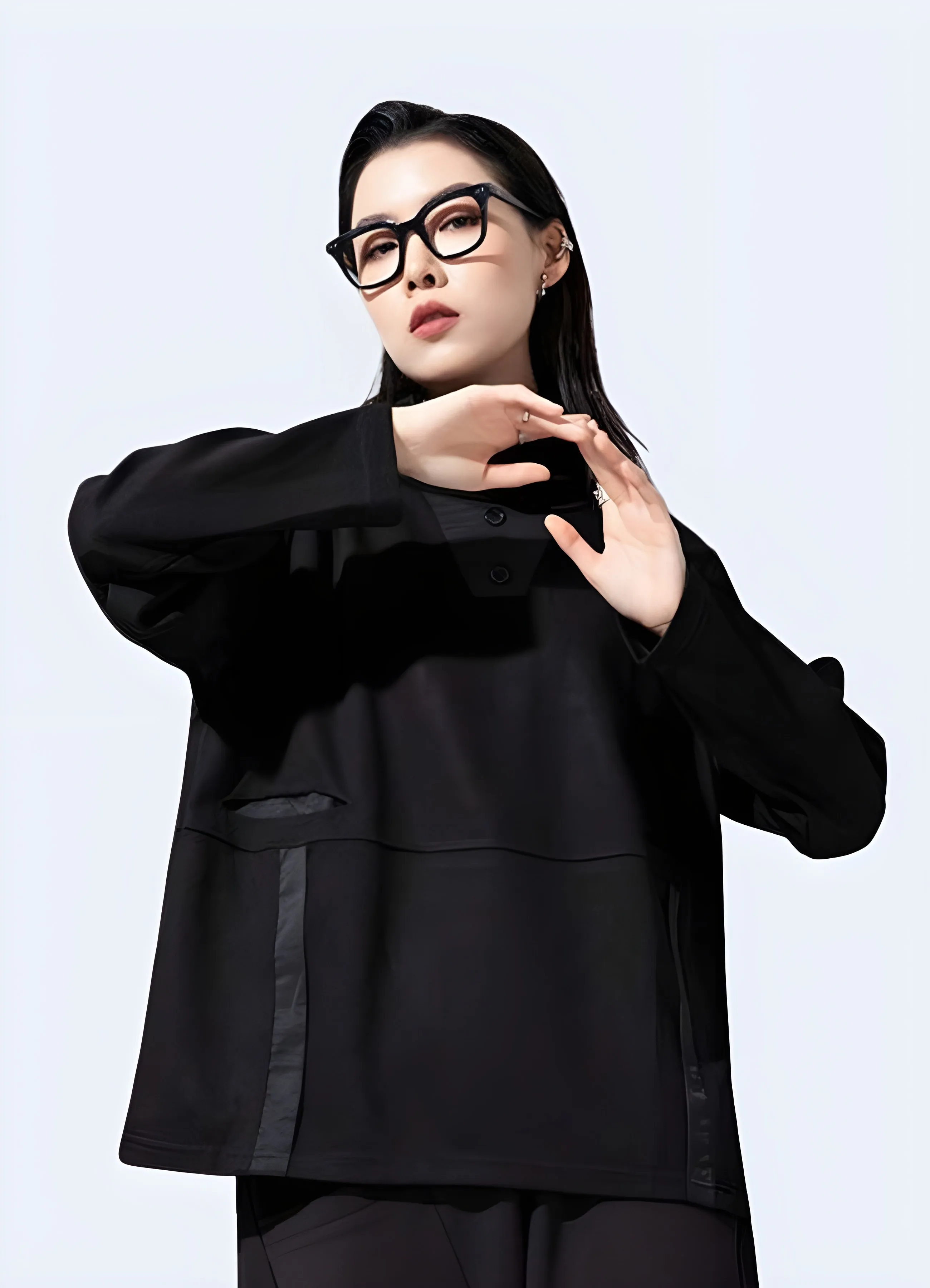 Women's Techwear Black Turtleneck Sweatshirt