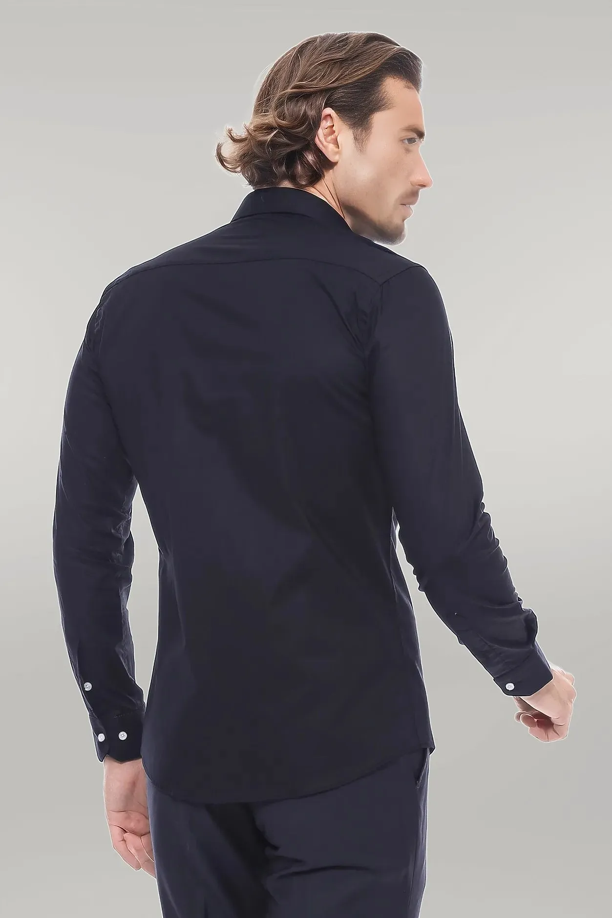 WSS Plain Slim Fit Black Men Lumberjack Shirt  - Singen