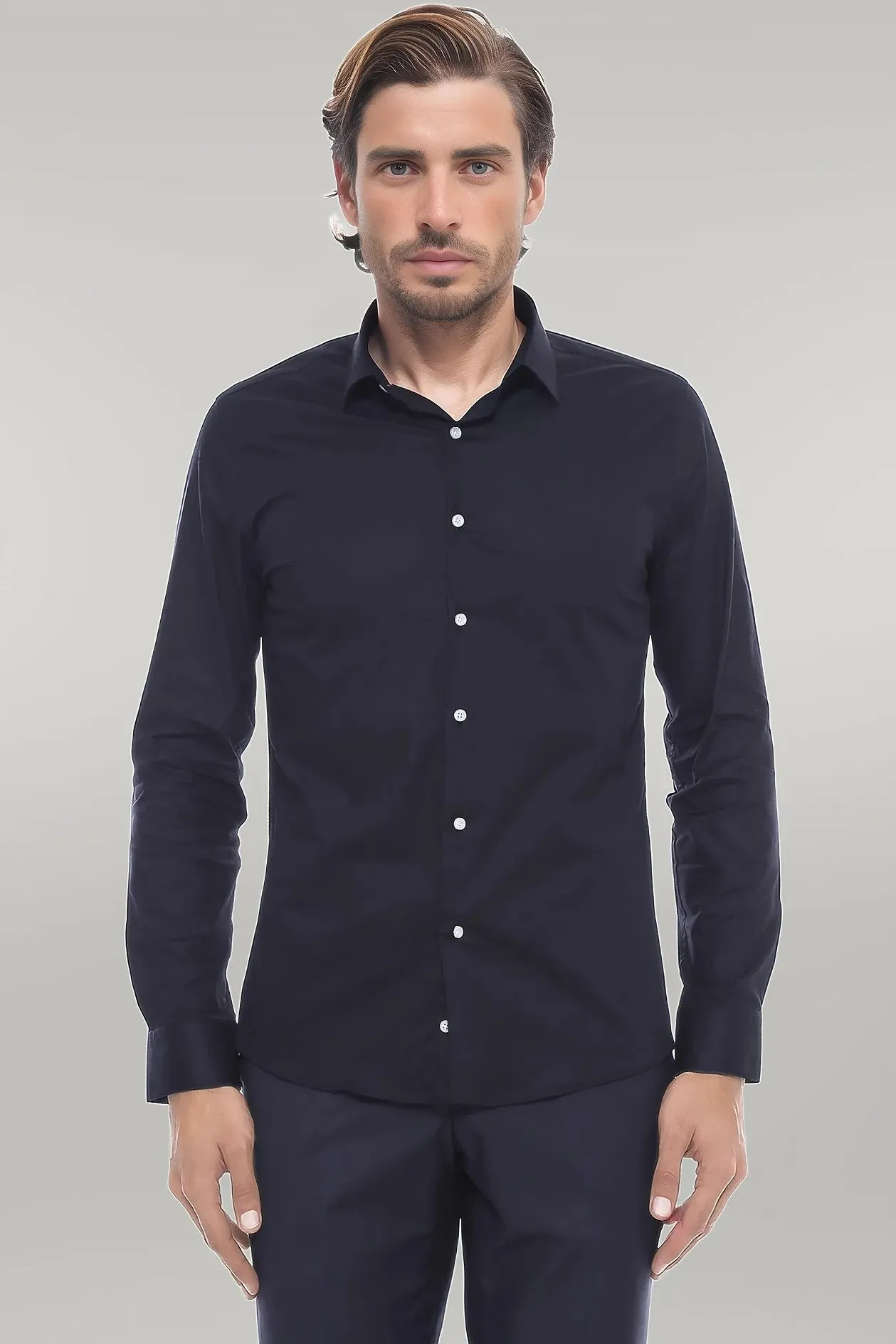WSS Plain Slim Fit Black Men Lumberjack Shirt  - Singen