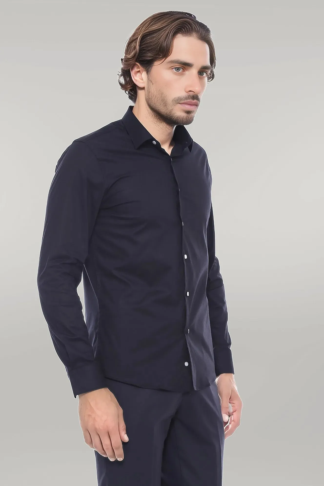 WSS Plain Slim Fit Black Men Lumberjack Shirt  - Singen