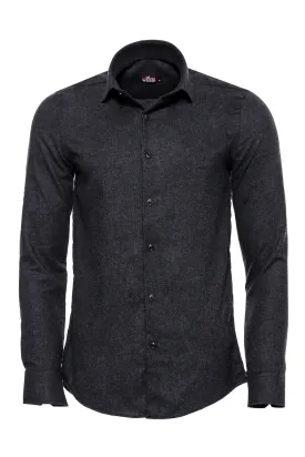WSS Slim Fit Plain Dark Grey Men Lumberjack Shirt  - Singen