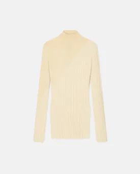 Zareen - Ribbed Merino Wool Turtleneck Top - Lime Yellow/Creme